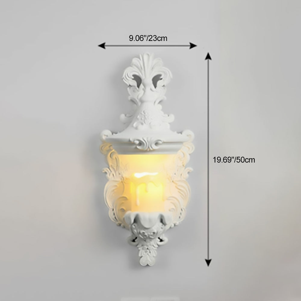 Traditional French Resin Hardware Glass Candlestick Shell Carved 1-Light Wall Sconce Lamp For Bedside