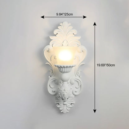 Traditional French Resin Hardware Glass Candlestick Shell Carved 1-Light Wall Sconce Lamp For Bedside