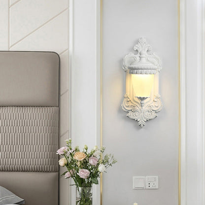 Traditional French Resin Hardware Glass Candlestick Shell Carved 1-Light Wall Sconce Lamp For Bedside