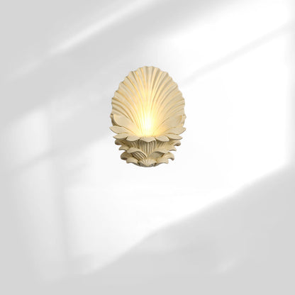 Traditional French Resin Hardware Glass Candlestick Shell Carved 1-Light Wall Sconce Lamp For Bedside