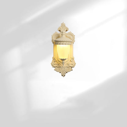 Traditional French Resin Hardware Glass Candlestick Shell Carved 1-Light Wall Sconce Lamp For Bedside