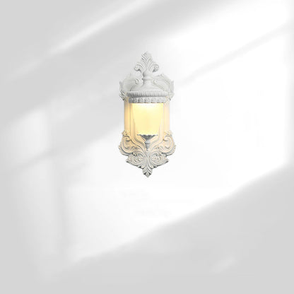 Traditional French Resin Hardware Glass Candlestick Shell Carved 1-Light Wall Sconce Lamp For Bedside
