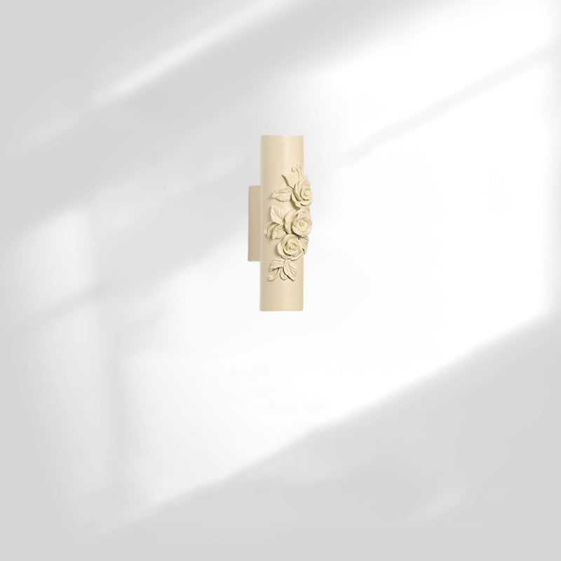 Traditional French Resin Hardware Candlestick Roman Column Carved Rose 1-Light Wall Sconce Lamp For Bedside