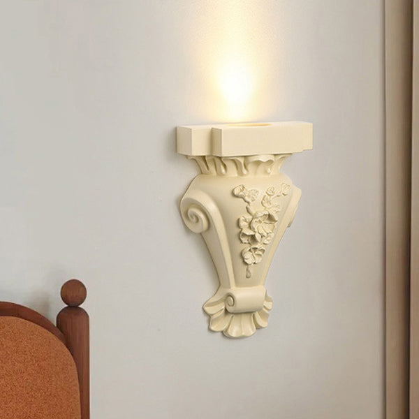 Traditional French Resin Hardware Candlestick Roman Column Carved Rose 1-Light Wall Sconce Lamp For Bedside