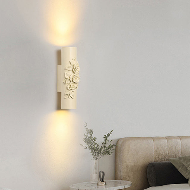 Traditional French Resin Hardware Candlestick Roman Column Carved Rose 1-Light Wall Sconce Lamp For Bedside