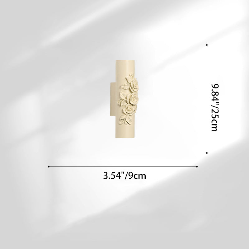 Traditional French Resin Hardware Candlestick Roman Column Carved Rose 1-Light Wall Sconce Lamp For Bedside