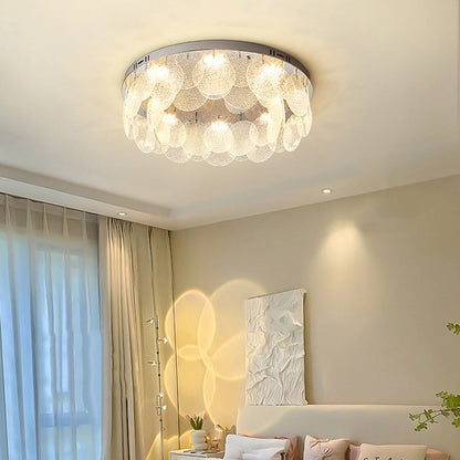 Modern Art Deco Stainless Steel Glass Round Frosted Sheet LED Flush Mount Ceiling Light For Bedroom