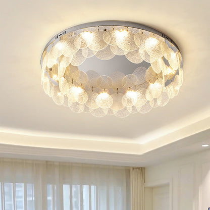 Modern Art Deco Stainless Steel Glass Round Frosted Sheet LED Flush Mount Ceiling Light For Bedroom