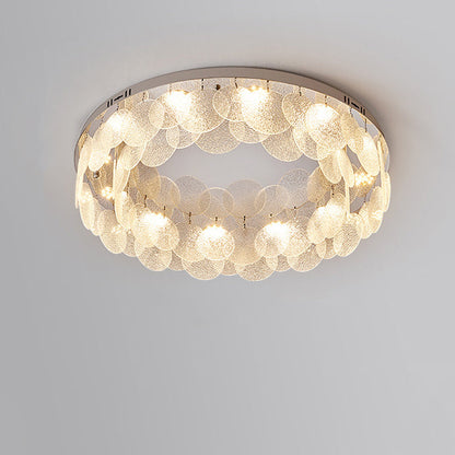 Modern Art Deco Stainless Steel Glass Round Frosted Sheet LED Flush Mount Ceiling Light For Bedroom