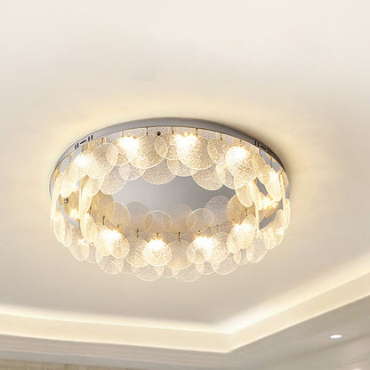 Modern Art Deco Stainless Steel Glass Round Frosted Sheet LED Flush Mount Ceiling Light For Bedroom