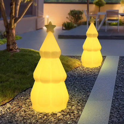 Contemporary Creative Solar Rechargeable Waterproof PE Christmas Tree Decoration LED Standing Floor Lamp Outdoor Light For Outdoor Patio