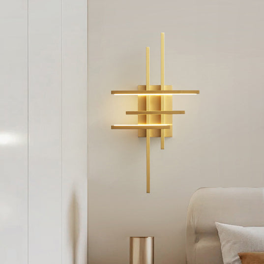 Modern Mid-century All Copper Line Crooked Hook Geometric LED Wall Sconce Lamp For Bedside