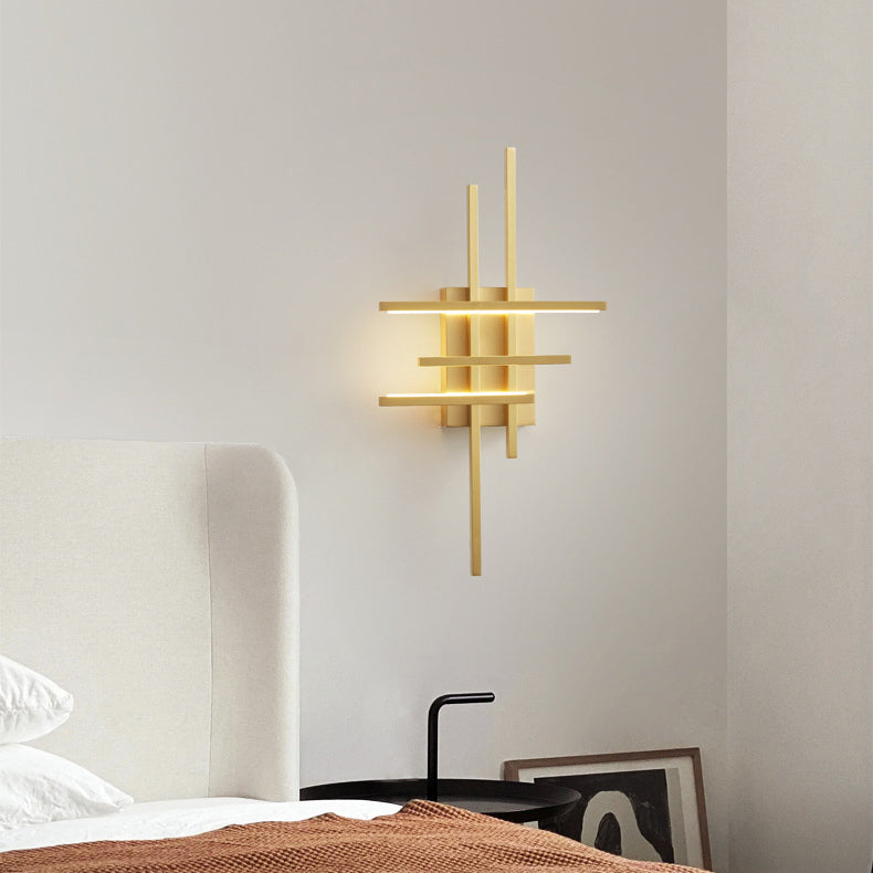 Modern Mid-century All Copper Line Crooked Hook Geometric LED Wall Sconce Lamp For Bedside