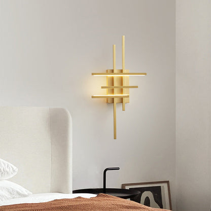 Modern Mid-century All Copper Line Crooked Hook Geometric LED Wall Sconce Lamp For Bedside