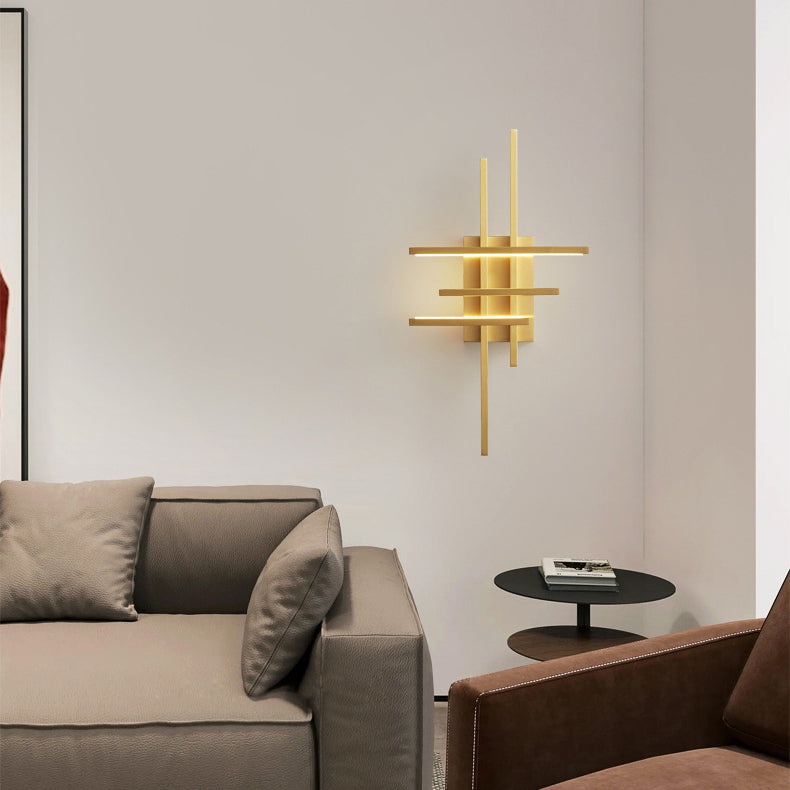 Modern Mid-century All Copper Line Crooked Hook Geometric LED Wall Sconce Lamp For Bedside