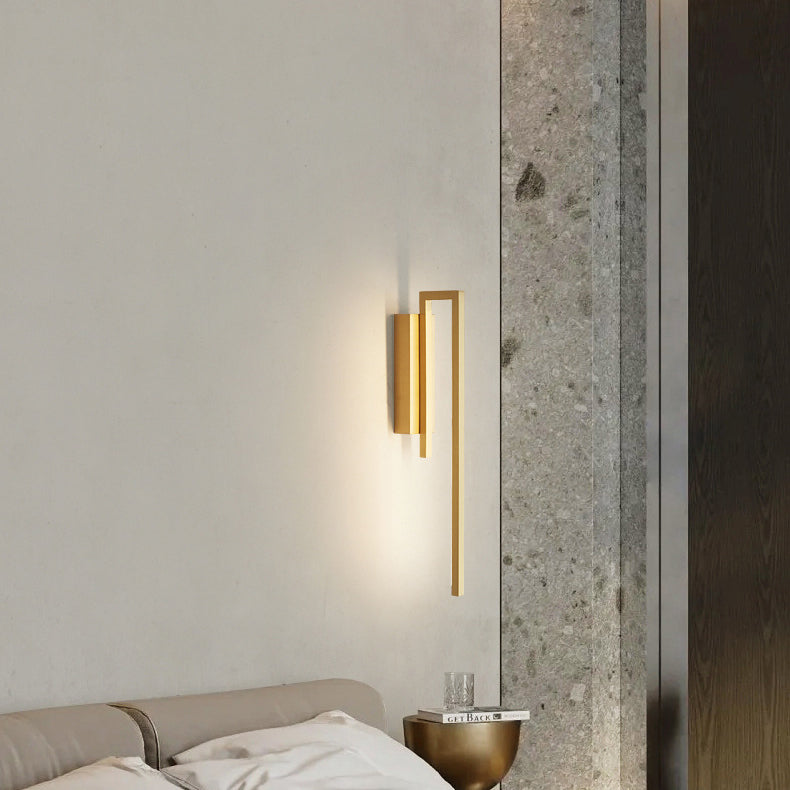 Modern Mid-century All Copper Line Crooked Hook Geometric LED Wall Sconce Lamp For Bedside
