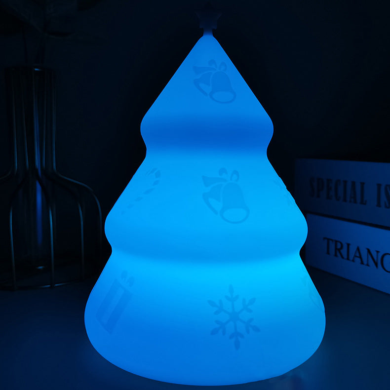 Contemporary Creative Rechargeable Battery ABS Silica Christmas Tree Bell Snow LED Table Lamp Night Light For Bedside