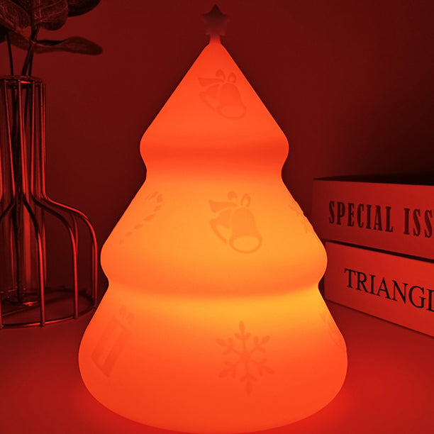 Contemporary Creative Rechargeable Battery ABS Silica Christmas Tree Bell Snow LED Table Lamp Night Light For Bedside