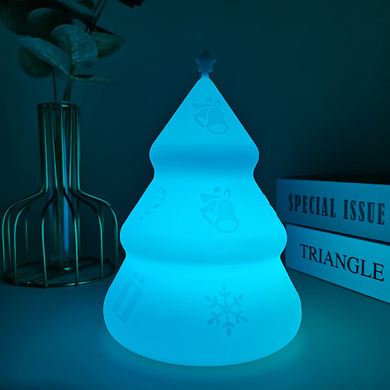 Contemporary Creative Rechargeable Battery ABS Silica Christmas Tree Bell Snow LED Table Lamp Night Light For Bedside