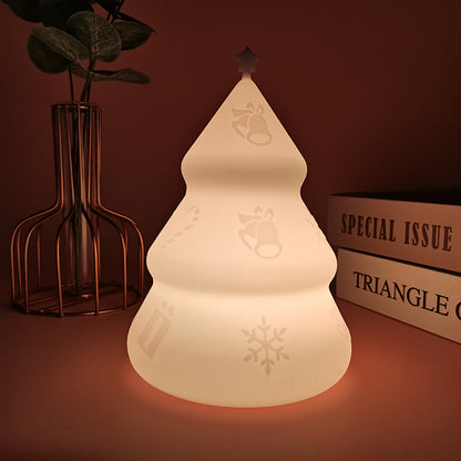 Contemporary Creative Rechargeable Battery ABS Silica Christmas Tree Bell Snow LED Table Lamp Night Light For Bedside