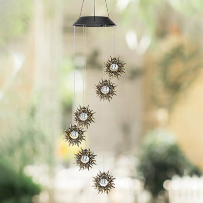 Contemporary Boho Solar Waterproof ABS Metal Moon Sun Star Decoration Wind Chime Hanging LED Outdoor Light Landscape Lighting For Outdoor Patio