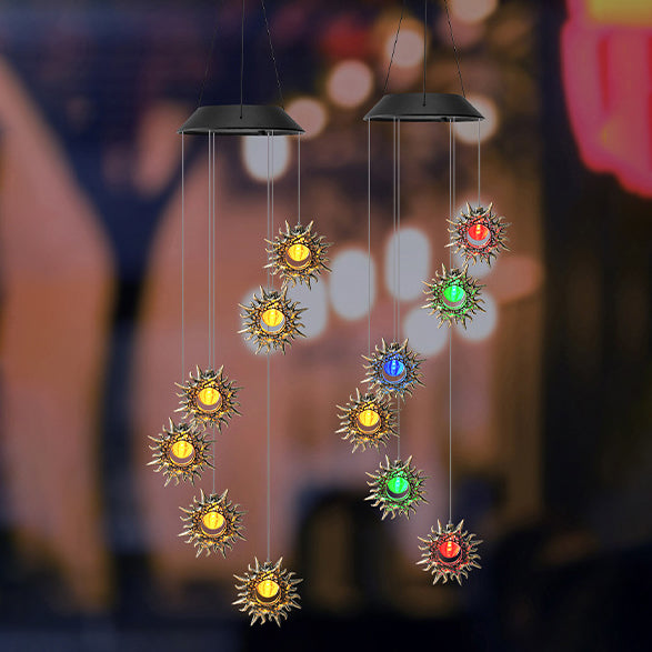 Contemporary Boho Solar Waterproof ABS Metal Moon Sun Star Decoration Wind Chime Hanging LED Outdoor Light Landscape Lighting For Outdoor Patio