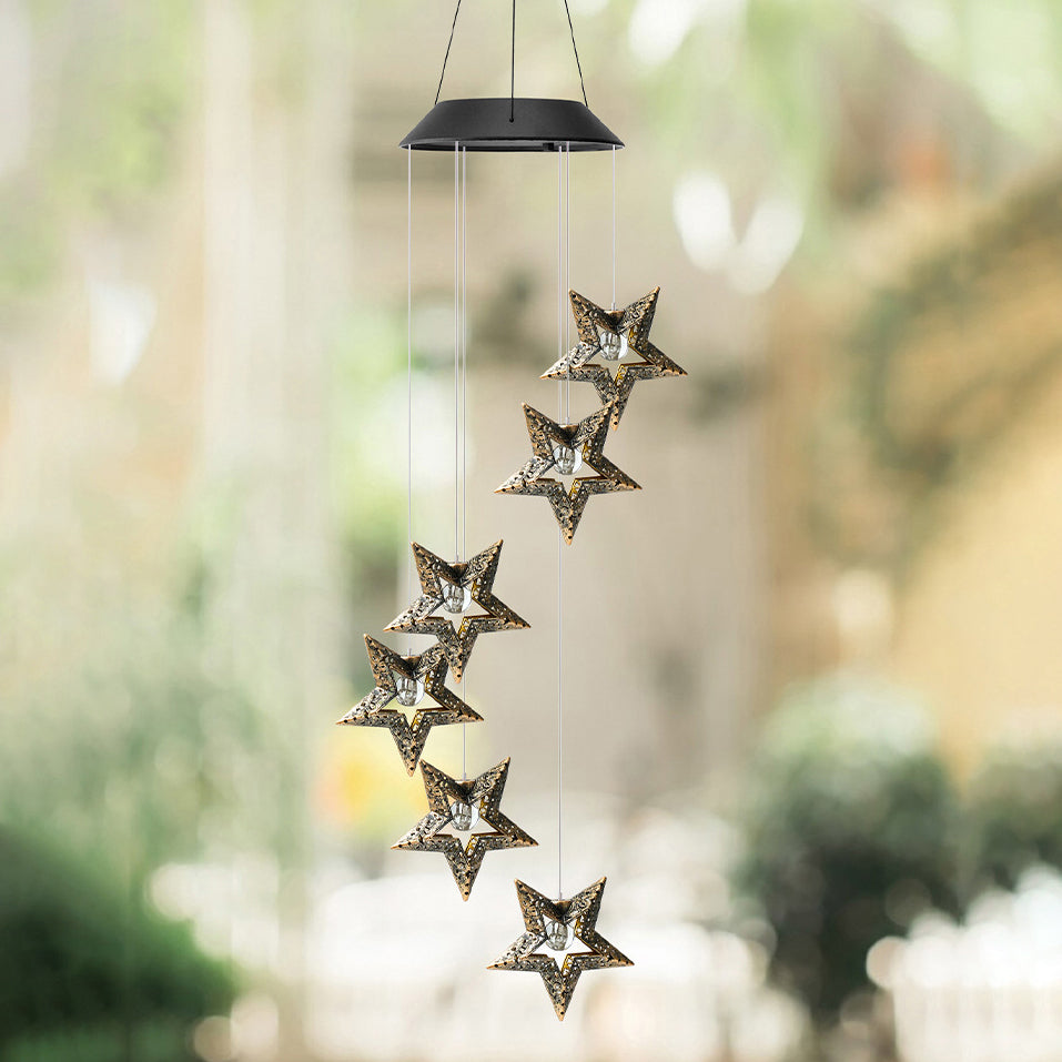 Contemporary Boho Solar Waterproof ABS Metal Moon Sun Star Decoration Wind Chime Hanging LED Outdoor Light Landscape Lighting For Outdoor Patio