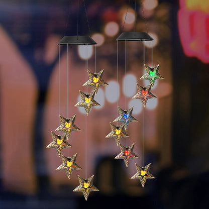 Contemporary Boho Solar Waterproof ABS Metal Moon Sun Star Decoration Wind Chime Hanging LED Outdoor Light Landscape Lighting For Outdoor Patio