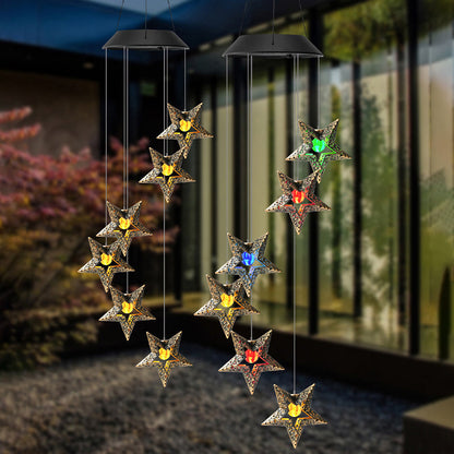 Contemporary Boho Solar Waterproof ABS Metal Moon Sun Star Decoration Wind Chime Hanging LED Outdoor Light Landscape Lighting For Outdoor Patio
