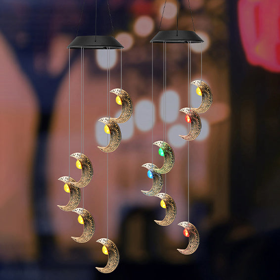 Contemporary Boho Solar Waterproof ABS Metal Moon Sun Star Decoration Wind Chime Hanging LED Outdoor Light Landscape Lighting For Outdoor Patio