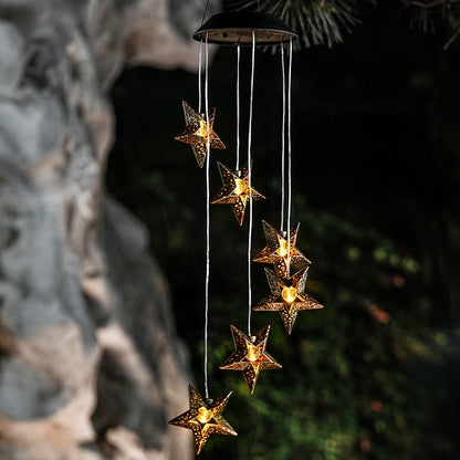 Contemporary Boho Solar Waterproof ABS Metal Moon Sun Star Decoration Wind Chime Hanging LED Outdoor Light Landscape Lighting For Outdoor Patio