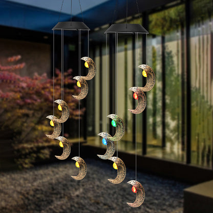Contemporary Boho Solar Waterproof ABS Metal Moon Sun Star Decoration Wind Chime Hanging LED Outdoor Light Landscape Lighting For Outdoor Patio