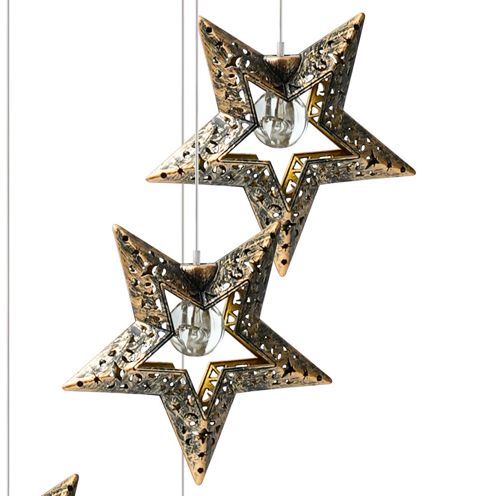 Contemporary Boho Solar Waterproof ABS Metal Moon Sun Star Decoration Wind Chime Hanging LED Outdoor Light Landscape Lighting For Outdoor Patio