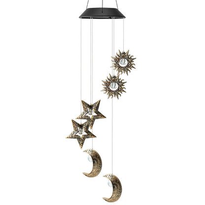 Contemporary Boho Solar Waterproof ABS Metal Moon Sun Star Decoration Wind Chime Hanging LED Outdoor Light Landscape Lighting For Outdoor Patio