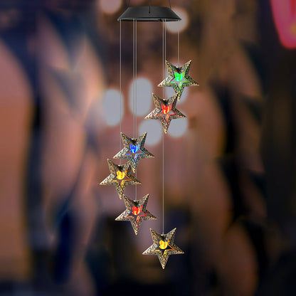 Contemporary Boho Solar Waterproof ABS Metal Moon Sun Star Decoration Wind Chime Hanging LED Outdoor Light Landscape Lighting For Outdoor Patio