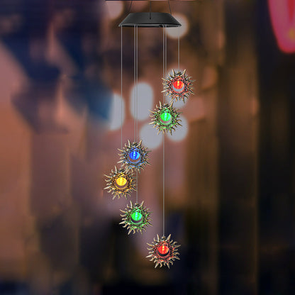 Contemporary Boho Solar Waterproof ABS Metal Moon Sun Star Decoration Wind Chime Hanging LED Outdoor Light Landscape Lighting For Outdoor Patio