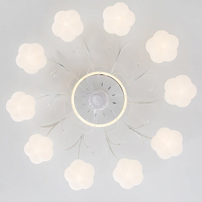 Contemporary Nordic Iron PVC Cotton Pumpkin 6/8/10 Light Semi-Flush Mount Ceiling Fan Light For Bedroom