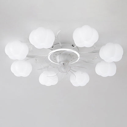 Contemporary Nordic Iron PVC Cotton Pumpkin 6/8/10 Light Semi-Flush Mount Ceiling Fan Light For Bedroom