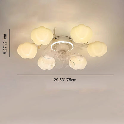Contemporary Nordic Iron PVC Cotton Pumpkin 6/8/10 Light Semi-Flush Mount Ceiling Fan Light For Bedroom