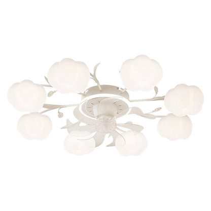 Contemporary Nordic Iron PVC Cotton Pumpkin 6/8/10 Light Semi-Flush Mount Ceiling Fan Light For Bedroom