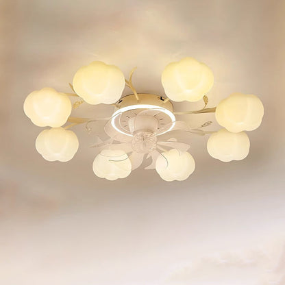 Contemporary Nordic Iron PVC Cotton Pumpkin 6/8/10 Light Semi-Flush Mount Ceiling Fan Light For Bedroom