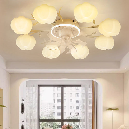 Contemporary Nordic Iron PVC Cotton Pumpkin 6/8/10 Light Semi-Flush Mount Ceiling Fan Light For Bedroom