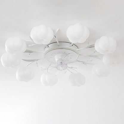 Contemporary Nordic Iron PVC Cotton Pumpkin 6/8/10 Light Semi-Flush Mount Ceiling Fan Light For Bedroom