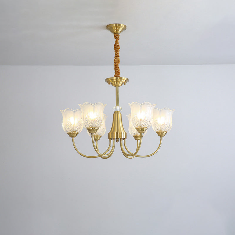 Traditional French Brass Glass Crystal Floral Bud 6/8/10/12 Light Chandeliers For Living Room