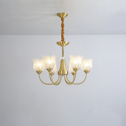 Traditional French Brass Glass Crystal Floral Bud 6/8/10/12 Light Chandeliers For Living Room