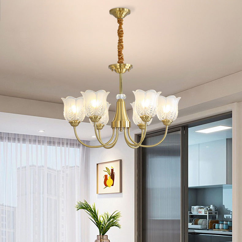 Traditional French Brass Glass Crystal Floral Bud 6/8/10/12 Light Chandeliers For Living Room
