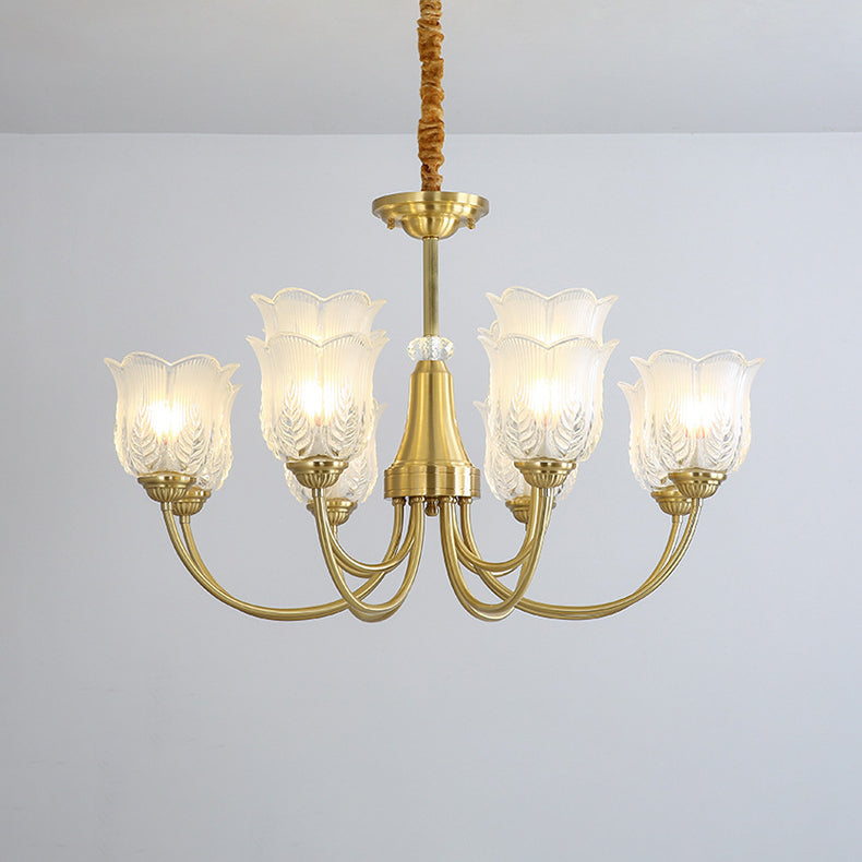 Traditional French Brass Glass Crystal Floral Bud 6/8/10/12 Light Chandeliers For Living Room