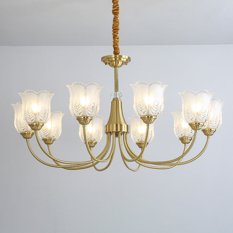 Traditional French Brass Glass Crystal Floral Bud 6/8/10/12 Light Chandeliers For Living Room