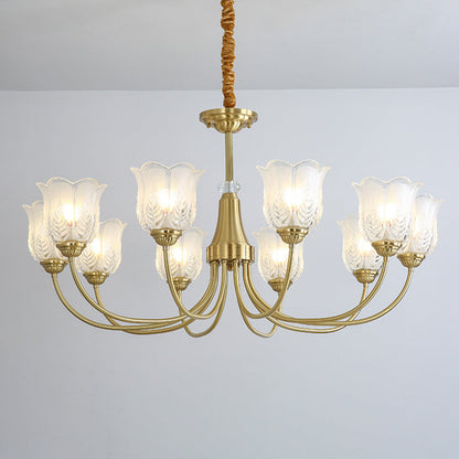 Traditional French Brass Glass Crystal Floral Bud 6/8/10/12 Light Chandeliers For Living Room