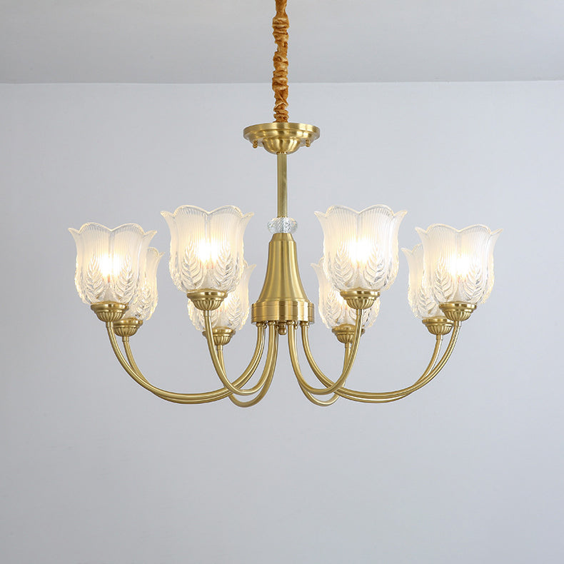 Traditional French Brass Glass Crystal Floral Bud 6/8/10/12 Light Chandeliers For Living Room